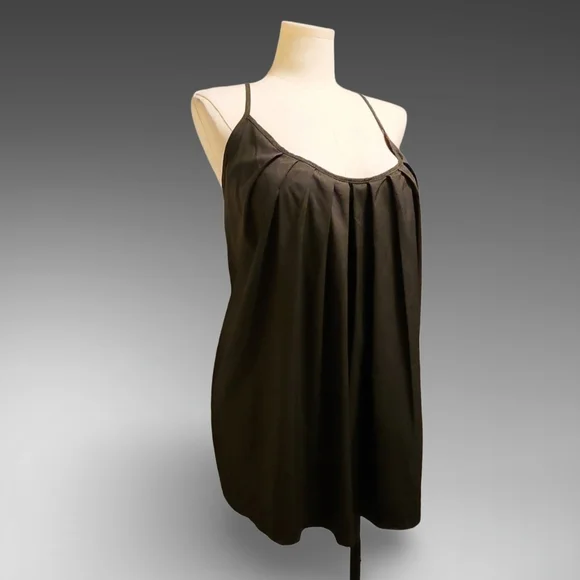 Dark Camo Green Pleated Babydoll Sleeveless Camisole Top - Picture 3 of 11